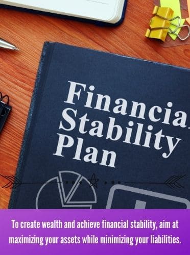 To create wealth and achieve financial stability, aim at maximizing your assets while minimizing your liabilities.